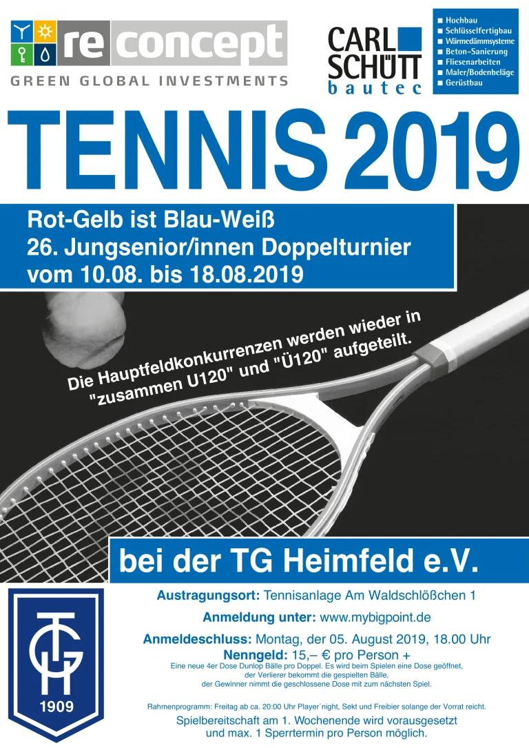 26. Tennis Jungsenior/-innen Doppelturnier Tableaus und Ansetzungen