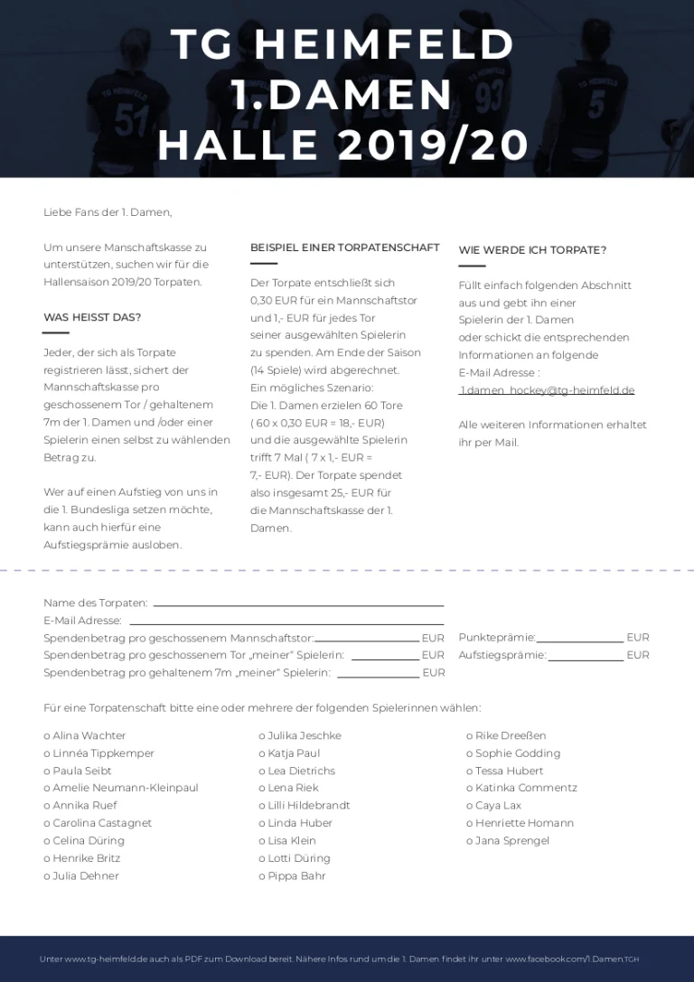 1.Damen Torpatenschaft 2019/2020